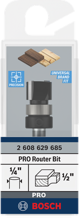 Broca para enrutador Bosch PRO de 1/2″ x 3/8″ con vástago de 1/4″.